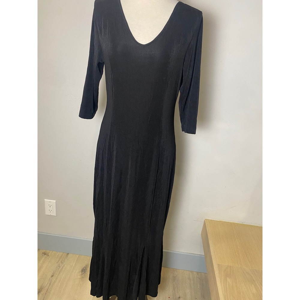 Carolyn Strauss VTG 90s Black V-Neck Maxi Dress Formal Goth Halloween Grnge